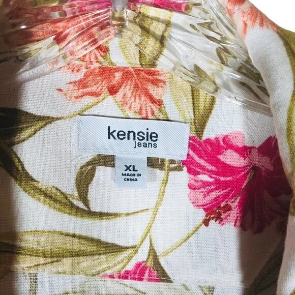 Kensie Jeans Linen Viscose Pink Floral Camp Shirt Size XL - Picture 5 of 6